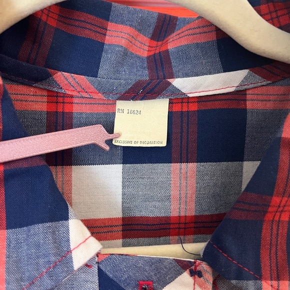 Vintage 60’s Blue Orange Plaid Sleeveless Button Down Shift House Dress - Picture 7 of 11